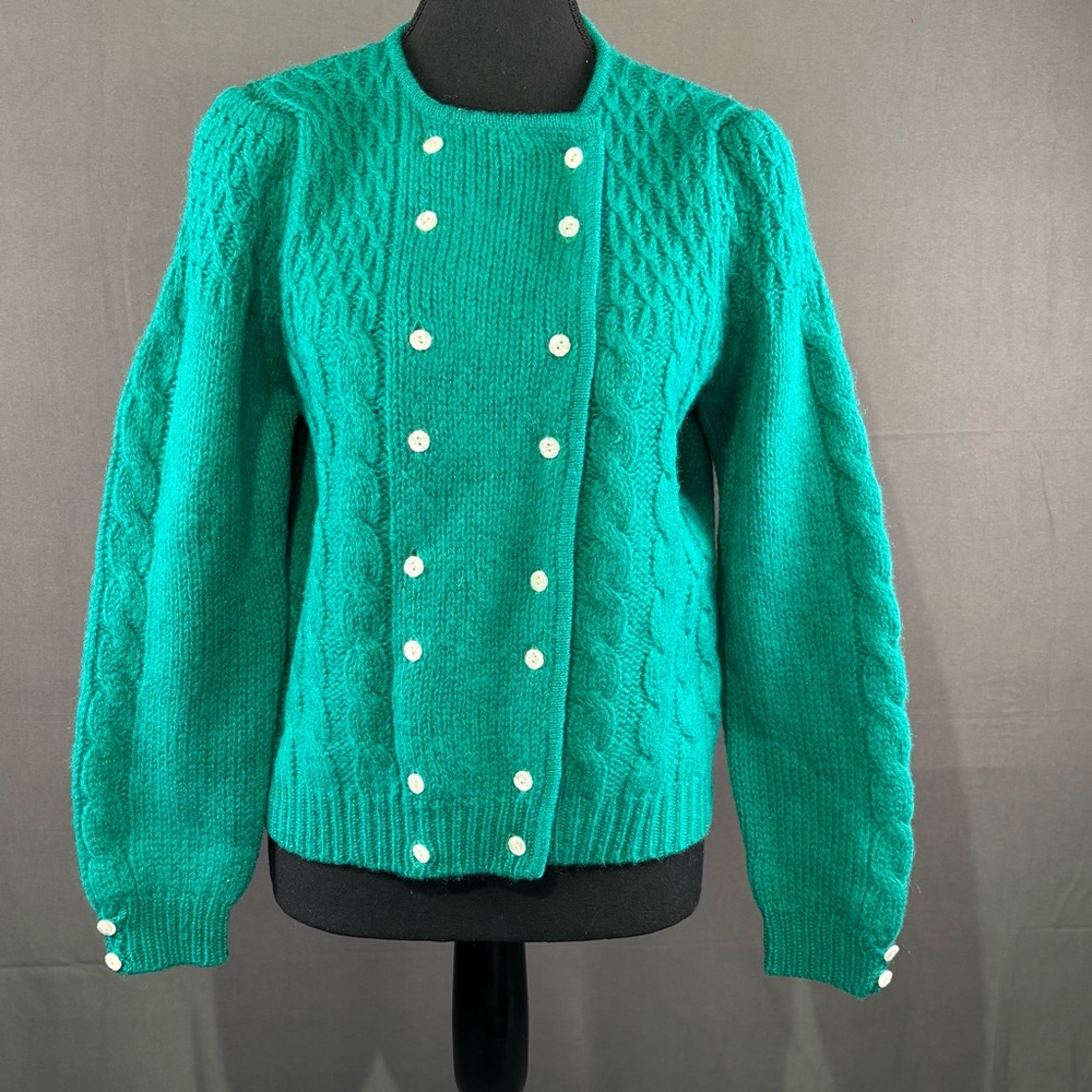 Emerald Double-Breasted Cable Knit Cardigan